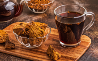 Chunks of Chaga and a cup of Chaga Tea